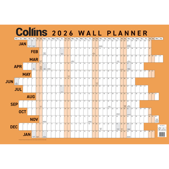 Collins Wallplanner A3 Laminated Even Year