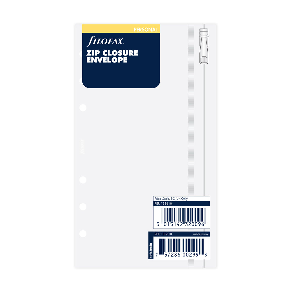 Filofax Accessory Translucent Envelope Zip Lock Closure Personal