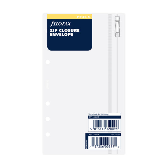 Filofax Accessory Translucent Envelope Zip Lock Closure Personal