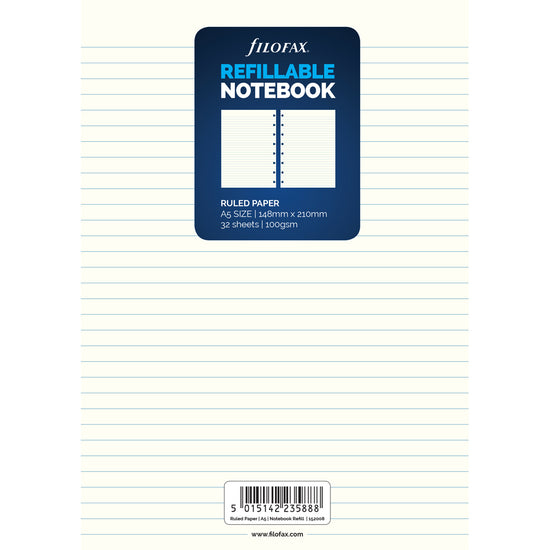 Filofax Notebook Refill A5 Notepaper Ruled White