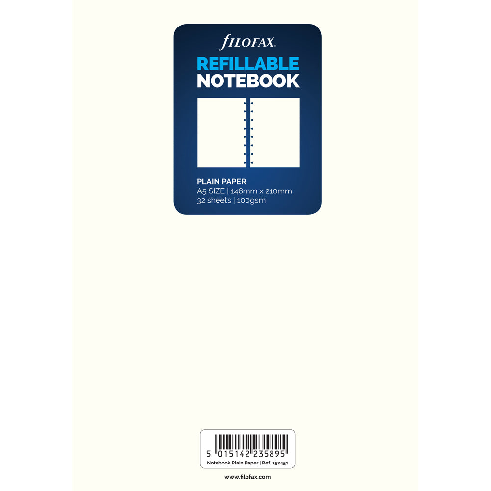 Filofax Notebook Refill A5 Notepaper Plain White