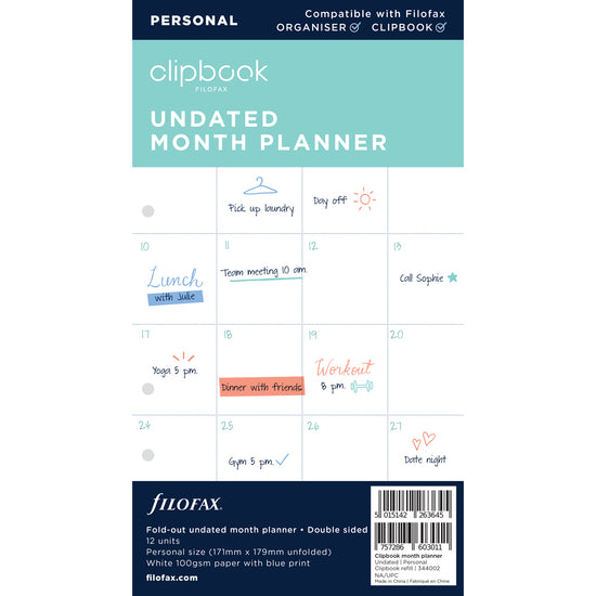 Filofax Clipbook Refill Personal Monthly Planner Undated