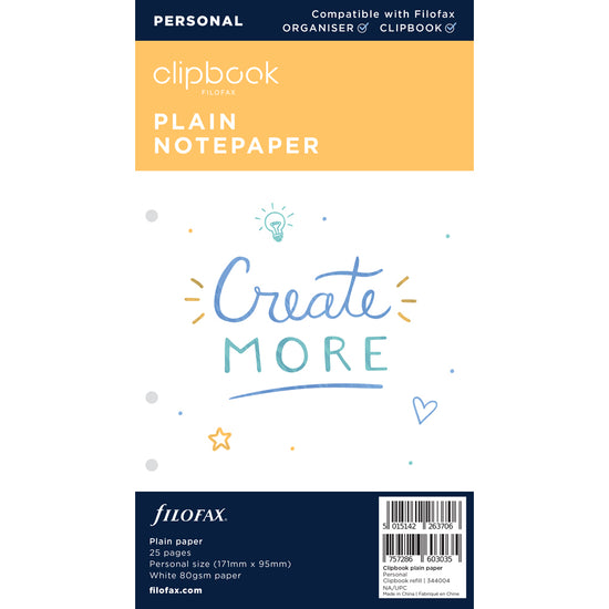 Filofax Clipbook Refill Personal Notepaper Plain White
