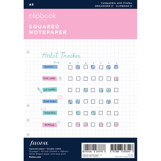 Filofax Clipbook Refill A5 Notepaper Squared White
